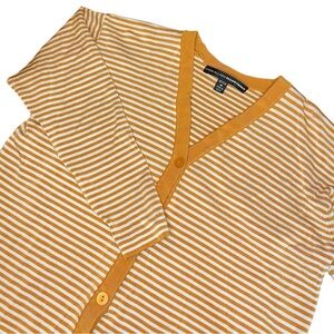 Ellen Tracy Cardigan Women’s MP Cropped Striped Orange White Buttons Y2K Spring